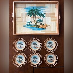 Tropical Bamboo Tray and Coaster Set